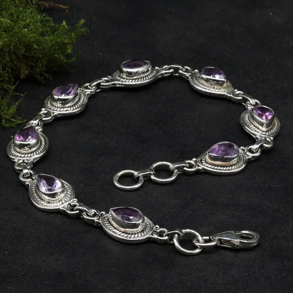 Amethyst Armschmuck Edelstein 925 Silber Armband zeitloser Damen Schmuck