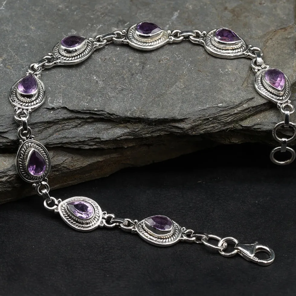 Amethyst Armschmuck Edelstein 925 Silber Armband zeitloser Damen Schmuck