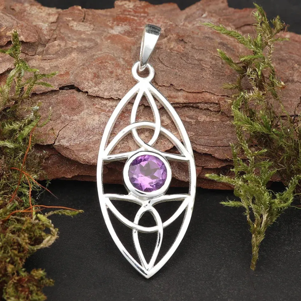Amethyst Edelstein keltischer 925 Silberschmuck Anhänger