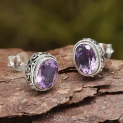 Amethyst Ohrstecker Steinschmuck (Paar) 925 Silber