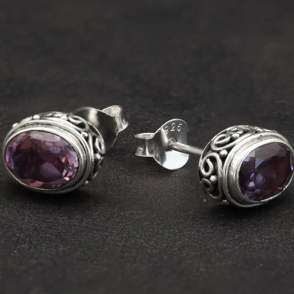 Amethyst Ohrstecker Steinschmuck (Paar) 925 Silber