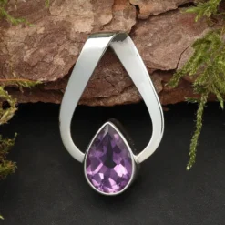 Amethyst Steinschmuck oval Anhänger 925 Silber handgefertigt