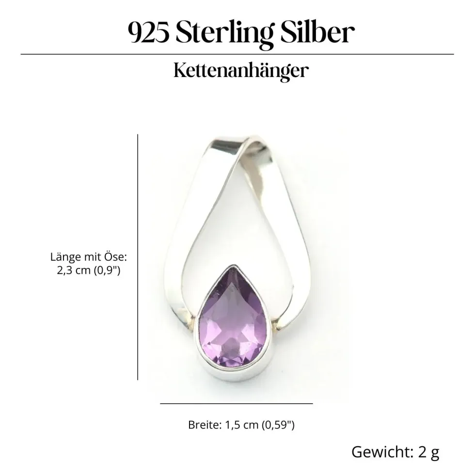 Amethyst Steinschmuck oval Anhänger 925 Silber handgefertigt
