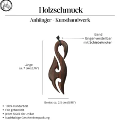 Angelhaken Maori Schmuck Symbol 2-farbig Anhänger Halskette Holzschmuck