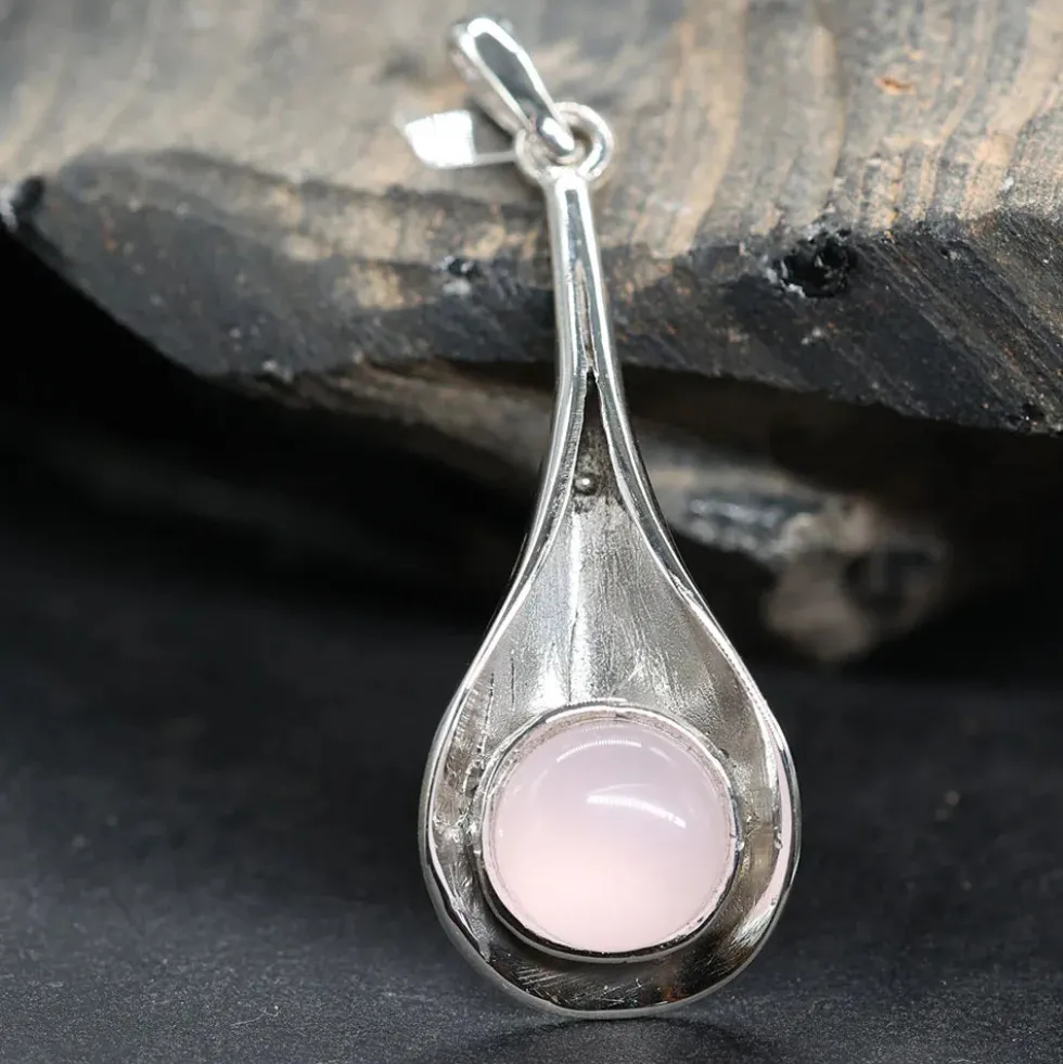 Anhänger Rosenquarz modern schlicht 925 Silber Schmuck edel