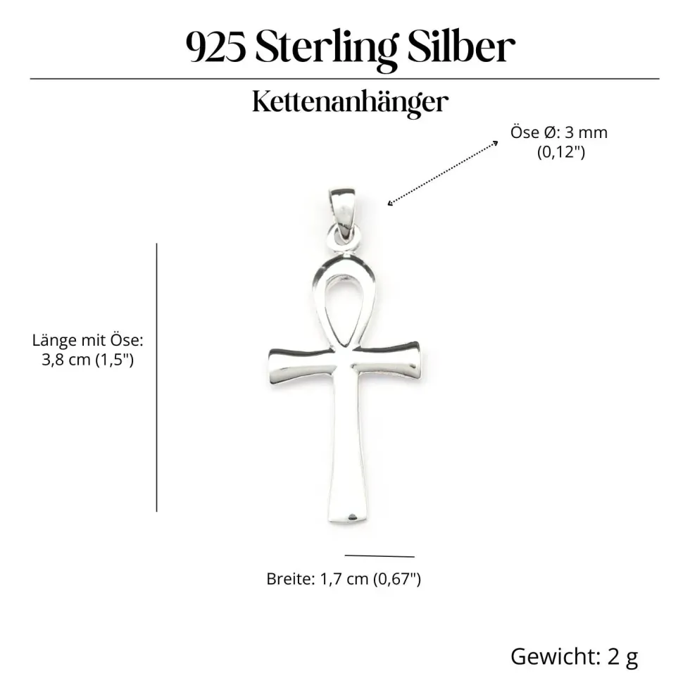 Ankh gewölbt Schmuck Kettenanhänger 925 Silber