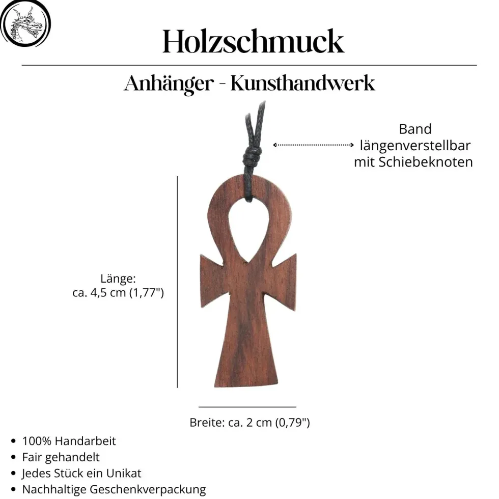 Ankh Holzschmuck Kettenanhänger Handarbeit