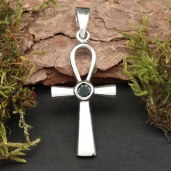 Ankh Kettenanhänger Schmuck 925 Silber schwarzem Zirkona