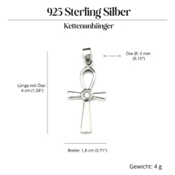 Ankh mit weißem Zirkonia 925 Silber Kettenanhänger