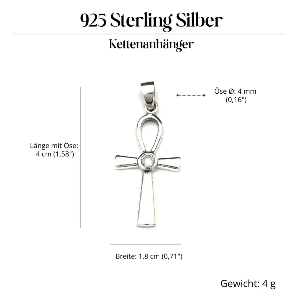 Ankh mit weißem Zirkonia 925 Silber Kettenanhänger