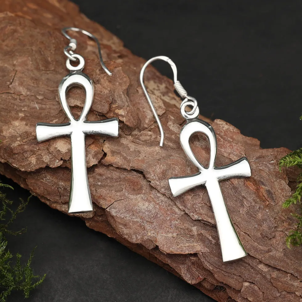 Ankh Silber Ohrhänger Schlüssel des ewigen Lebens Ohrschmuck 925 Silber (Paar)