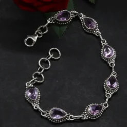 Armband Amethyst Edelstein 925 Silber Tropfen Facettenschliff edles Damen Armschmuck