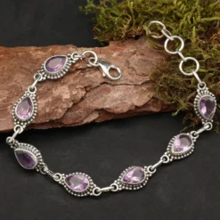 Armband Amethyst Edelstein 925 Silber Tropfen Facettenschliff edles Damen Armschmuck