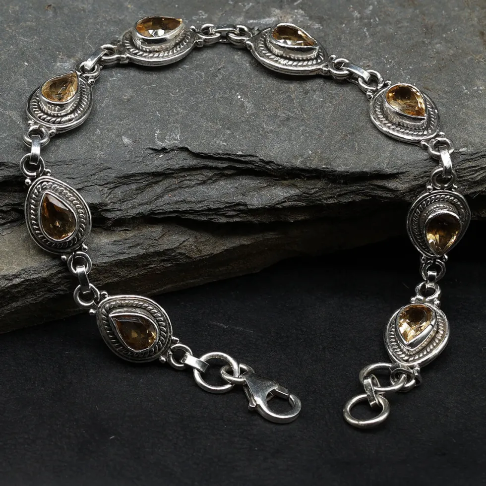 Armband Edelstein und 925 Silber Citrin Tropfen facettiert Schmuck Armschmuck