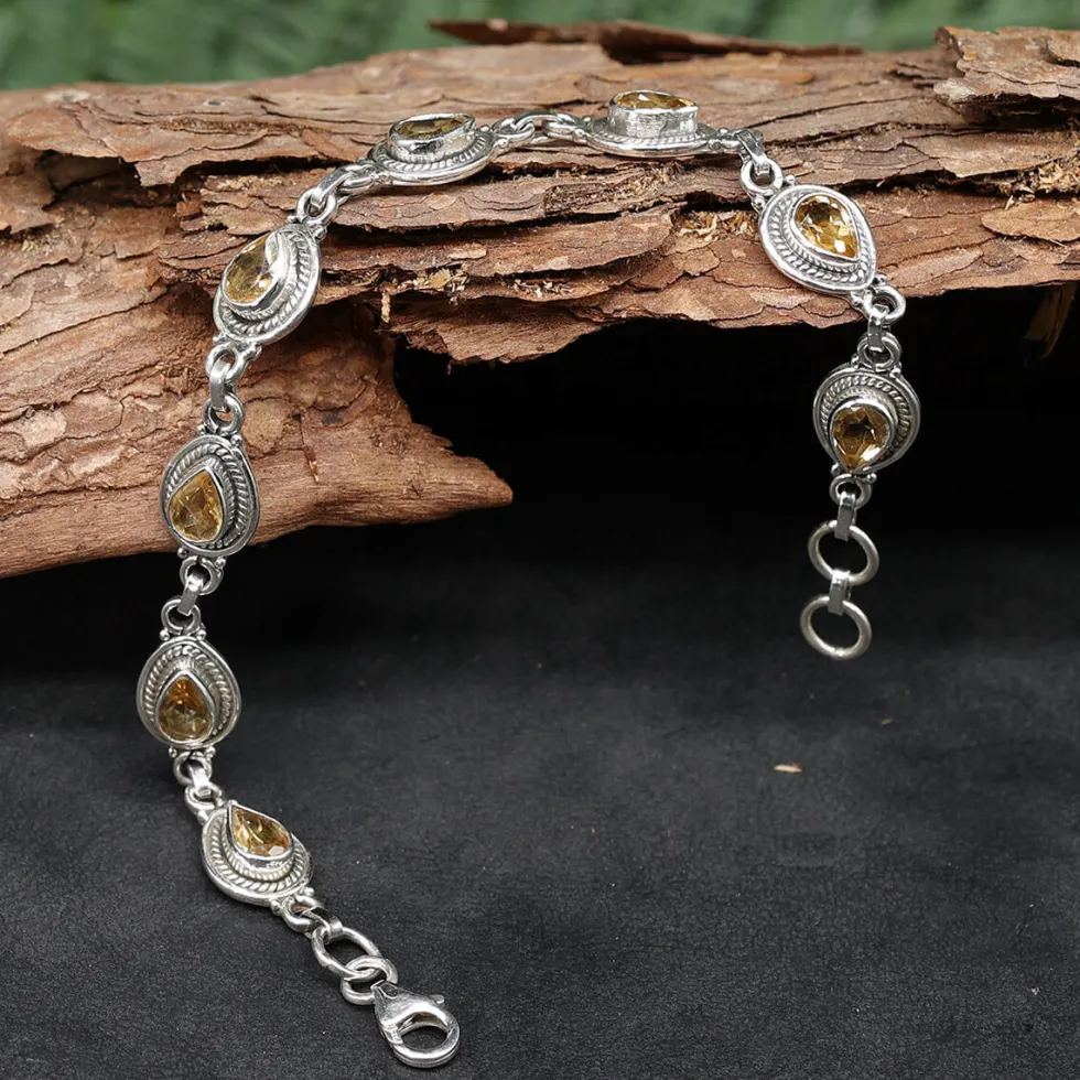 Armband Edelstein und 925 Silber Citrin Tropfen facettiert Schmuck Armschmuck