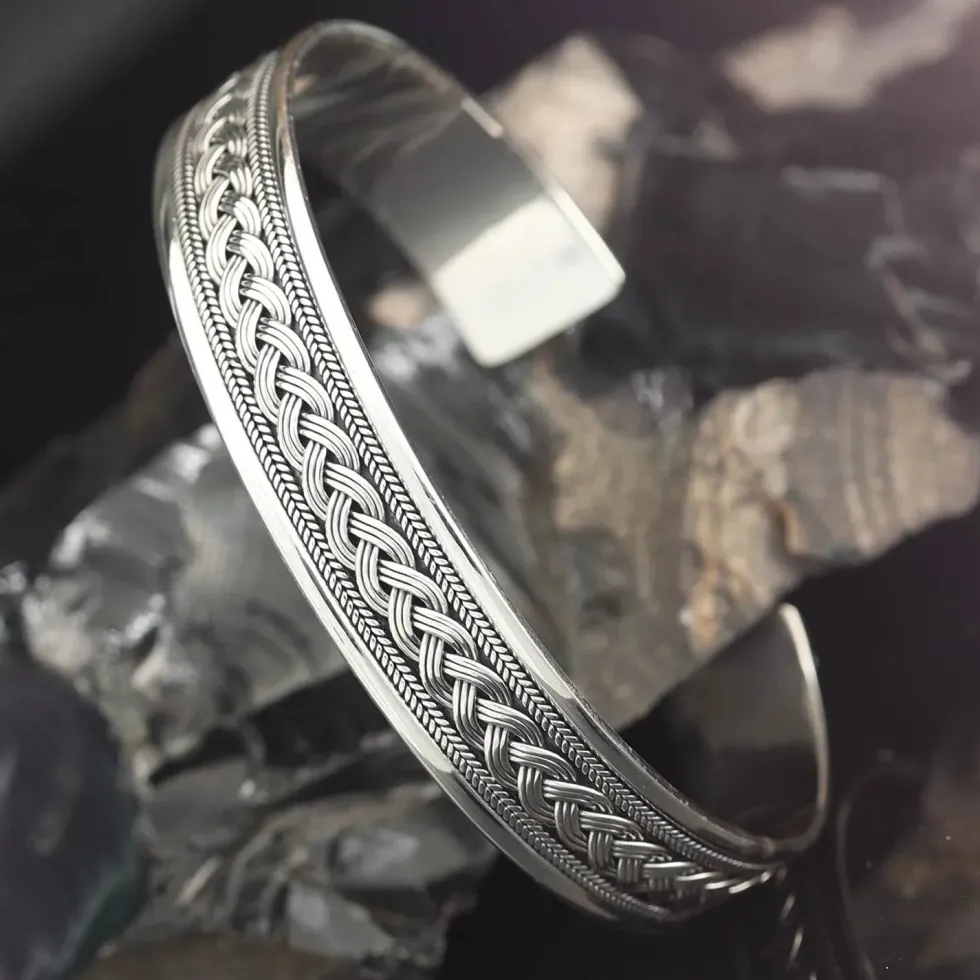 Armreif zeitloser geflochtener Armschmuck 925er Silber Herren Damen 12mm breit