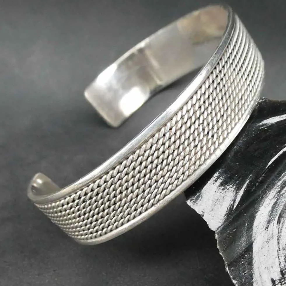Armschmuck schlicht gestreift Armreif 925 Silber Ø 7,3cm