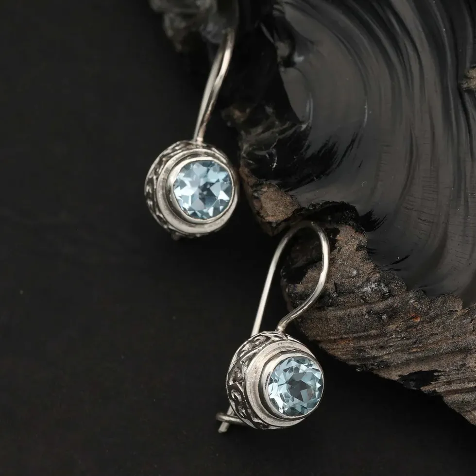 Blauer Topas Ohrringe 925er Silber Ohrschmuck Einhänger (Paar)