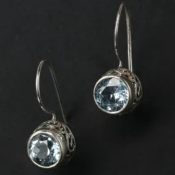 Blauer Topas Ohrringe 925er Silber Ohrschmuck Einhänger (Paar)