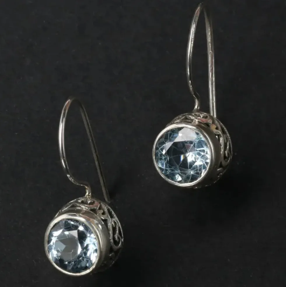 Blauer Topas Ohrringe 925er Silber Ohrschmuck Einhänger (Paar)