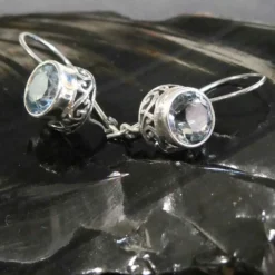 Blauer Topas Ohrringe 925er Silber Ohrschmuck Einhänger (Paar)