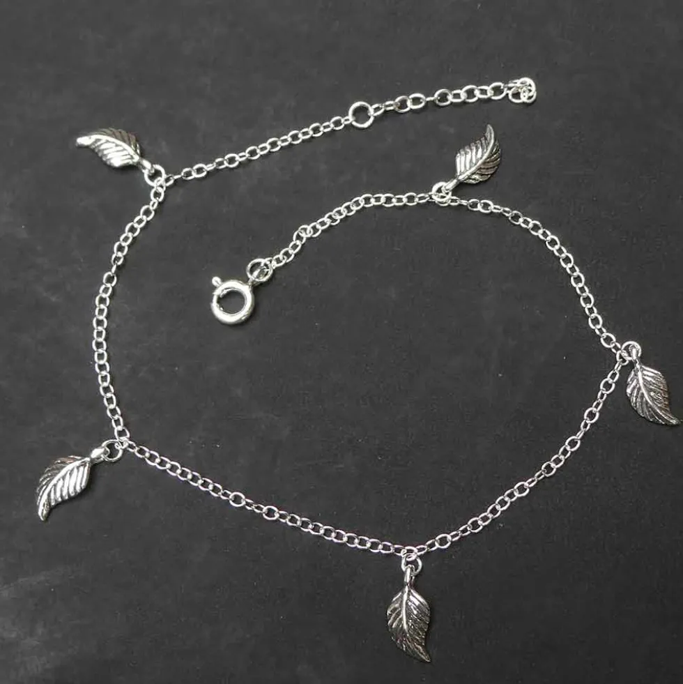 Blätter Fußkettchen 925 Sterlingsilber Sommerschmuck