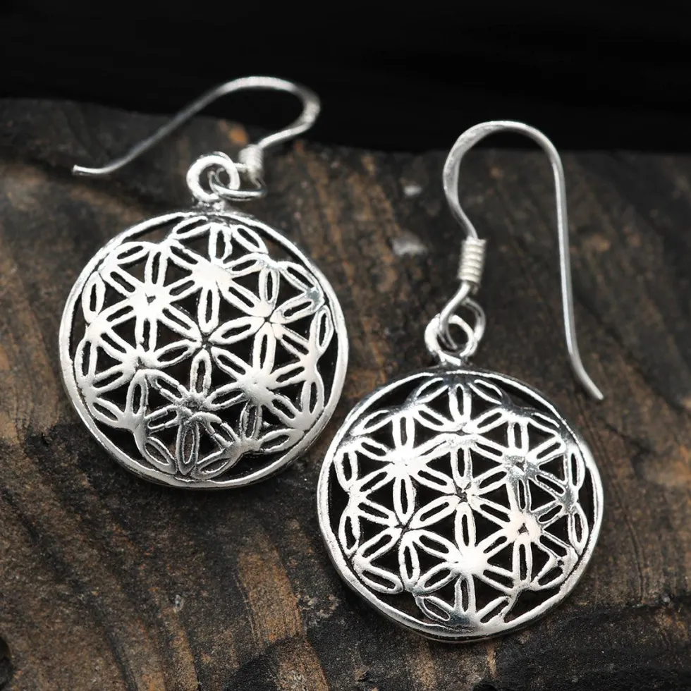 Blume des Lebens Ohrhänger Ohrschmuck Silber (Paar) 925 Silber