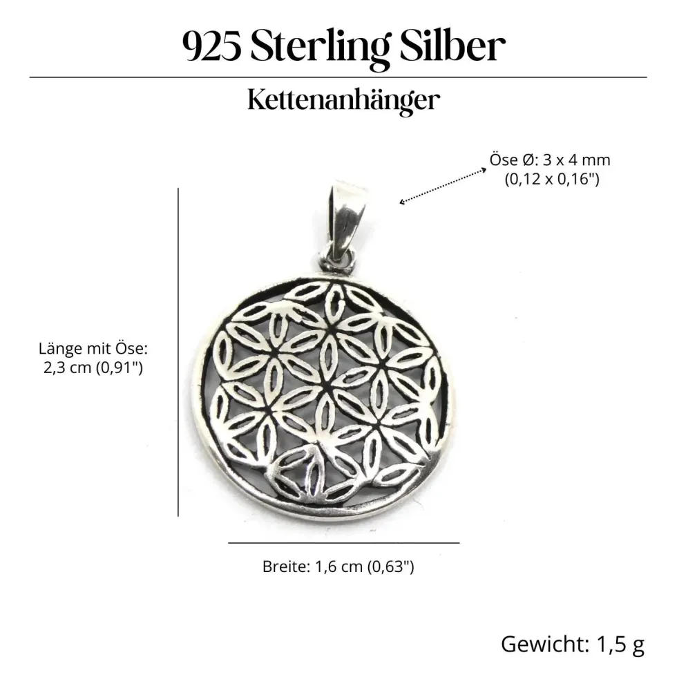 Blume des Lebens Schmuck Anhänger für Kette 925 Silber