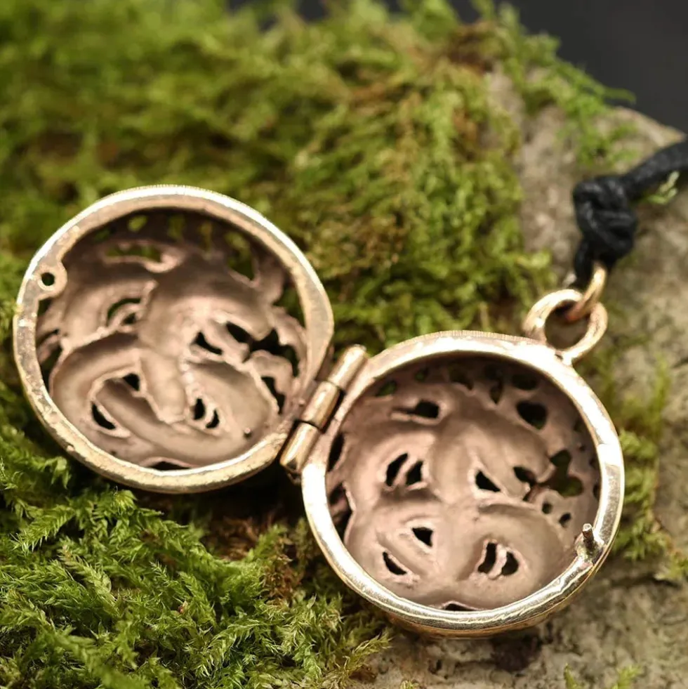 Blume Medaillon Schmuck Anhänger Bronze zum Öffnen