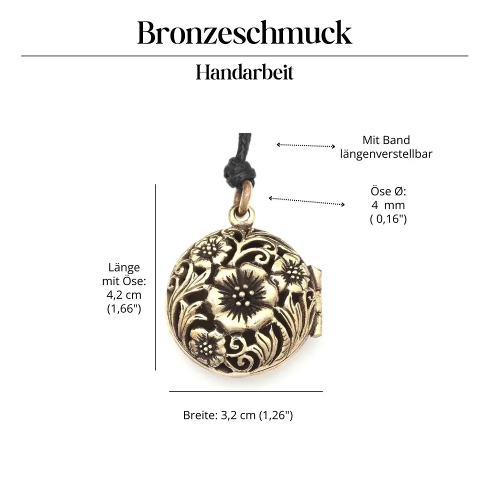 Blume Medaillon Schmuck Anhänger Bronze zum Öffnen