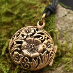 Blume Medaillon Schmuck Anhänger Bronze zum Öffnen