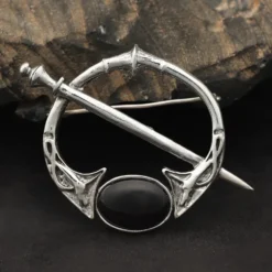 Brosche Fibel Onyx Silberschmuck 925 Silber