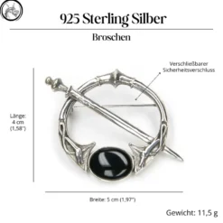 Brosche Fibel Onyx Silberschmuck 925 Silber