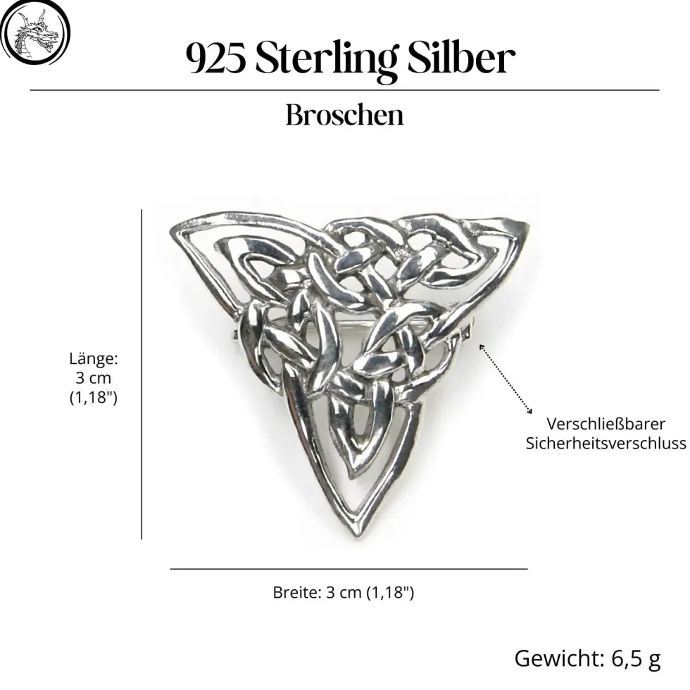 Brosche Keltenknoten Dreieck Silberschmuck 925 Silber