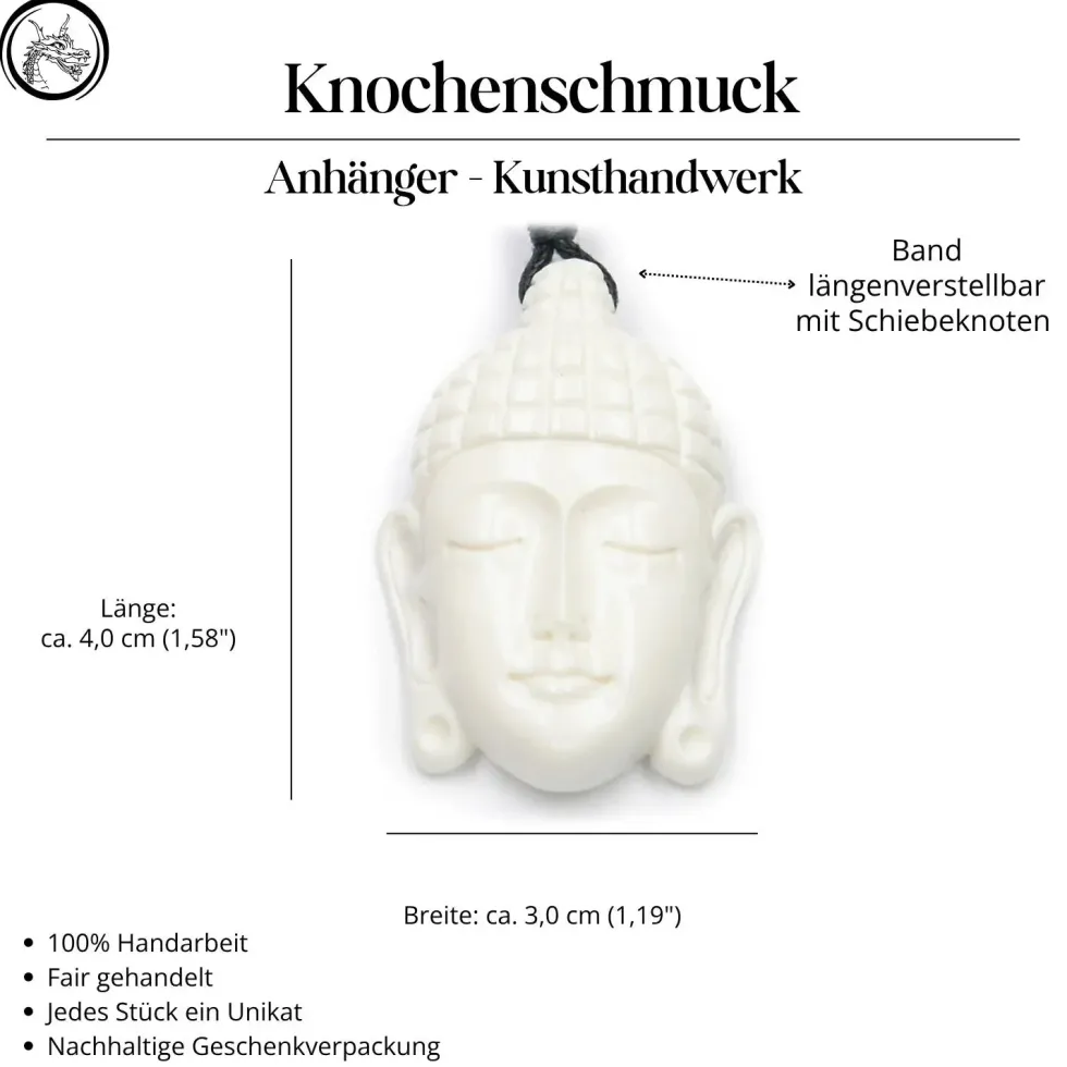 Buddha Kopf Schmuck aus Knochen Kette