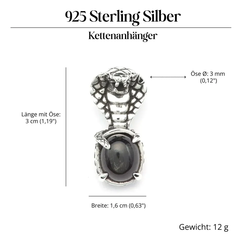 Cobra Black Star Sterndiopsid Anhänger Schmuck 925 Silber