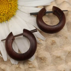 Creole Holz Ohrschmuck 2cm geschnitzter Ohrring (Paar)