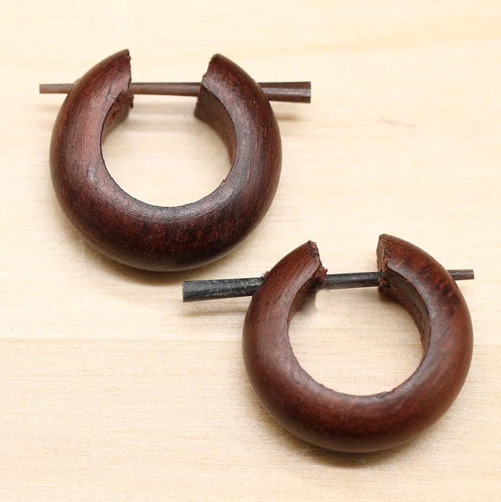 Creole Holz Ohrschmuck 2cm geschnitzter Ohrring (Paar)