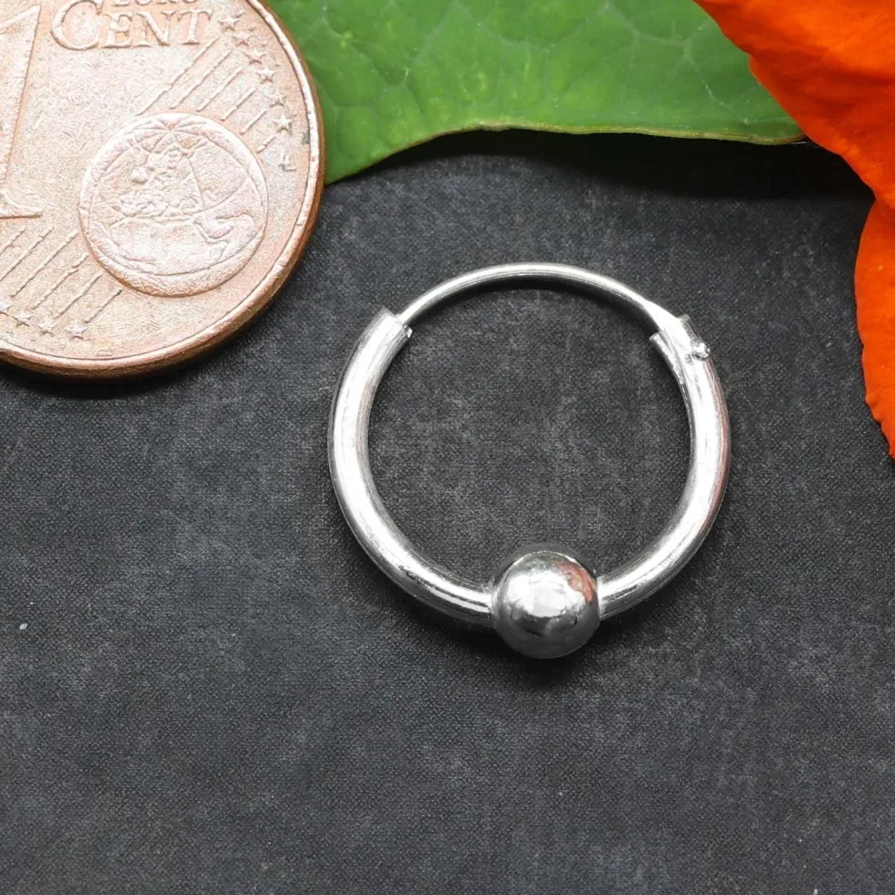 Creole 14mm / 1.5mm schlicht mit Kugel 925 Silber