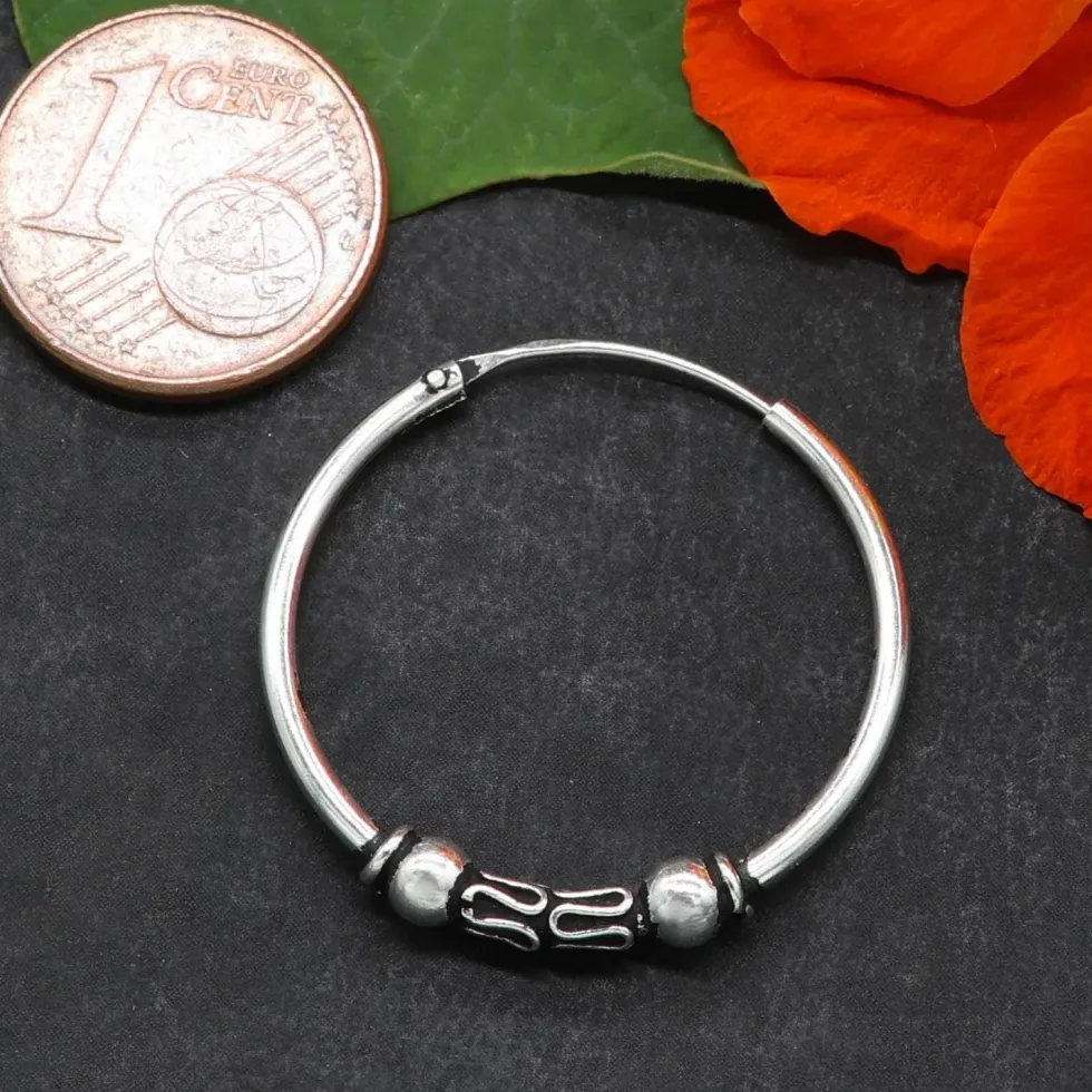 Creole Ohrring Ø 25mm 1,6mm Stärke Kugeln 925 Silber