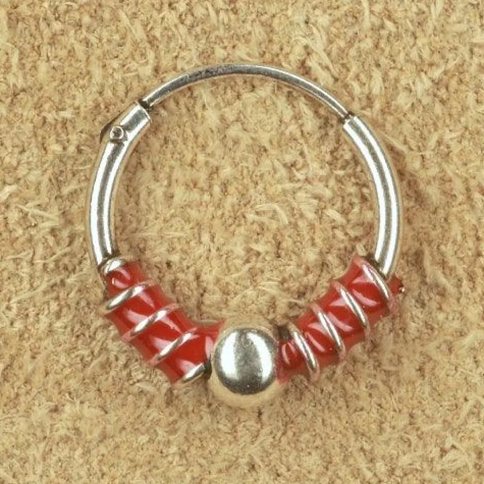 Creole rot 12mm 1.2mm mit Kugel 925 Silber Ohrschmuck