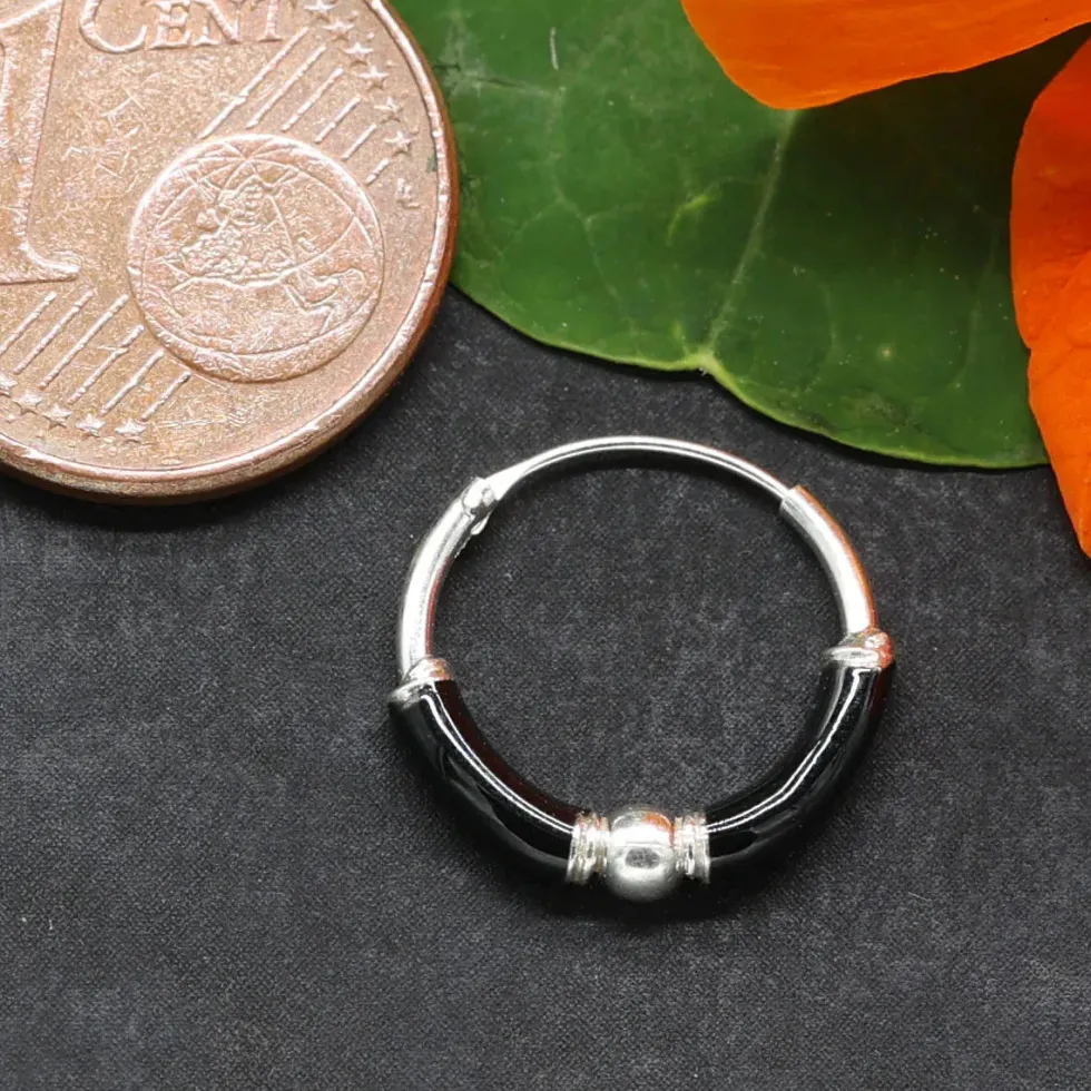 Creole 925 Silber Ohrring schwarz 12mm 2mm