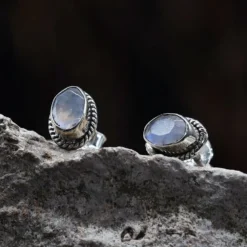Damen Ohrstecker Edelstein Mondstein oval 925er Silber (Paar)