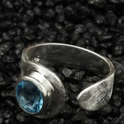 Designer Ring mit blauem Zirkonia Damen Silbering 925 Silber Größenverstellbar