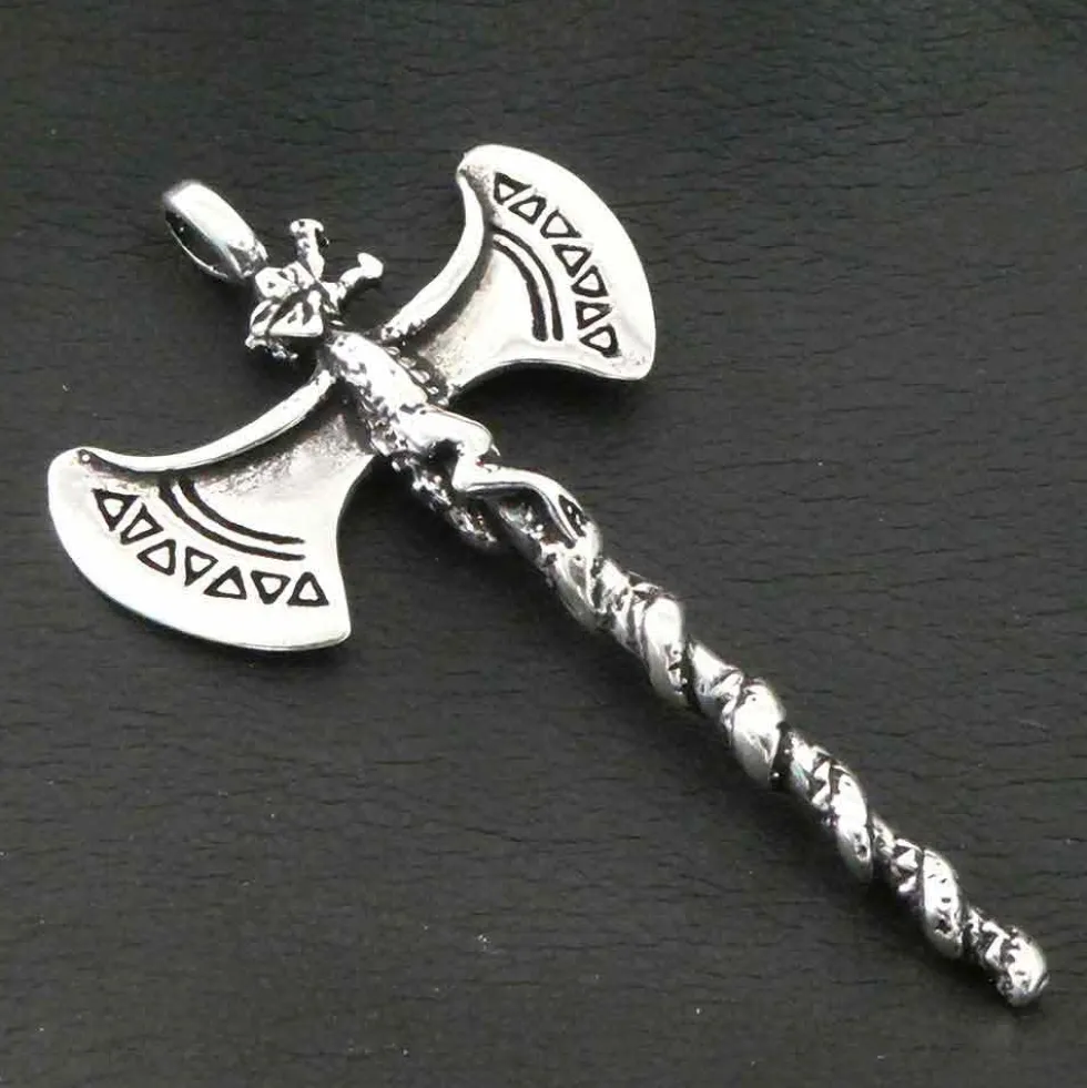 Doppelaxt mit Drachenkopf Schmuck Anhänger Silber Axt 925 Silber