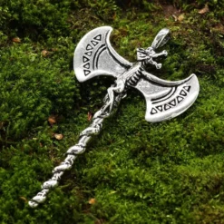 Doppelaxt mit Drachenkopf Schmuck Anhänger Silber Axt 925 Silber