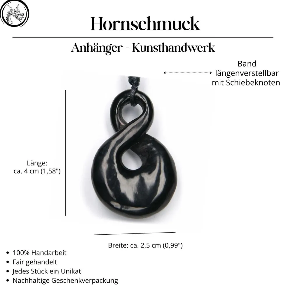 Double Maori Hornschmuck Anhänger 4cm Kette