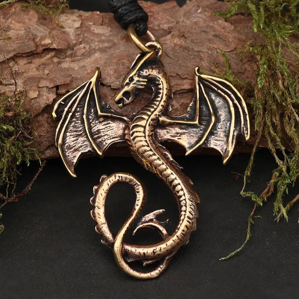 Drache Bronze Anhänger Schmuck Kette Silberdrache