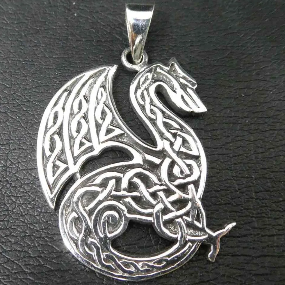 Drache Keltisch Schmuck Silber Kettenanhänger mit Keltenknoten 925 Silber