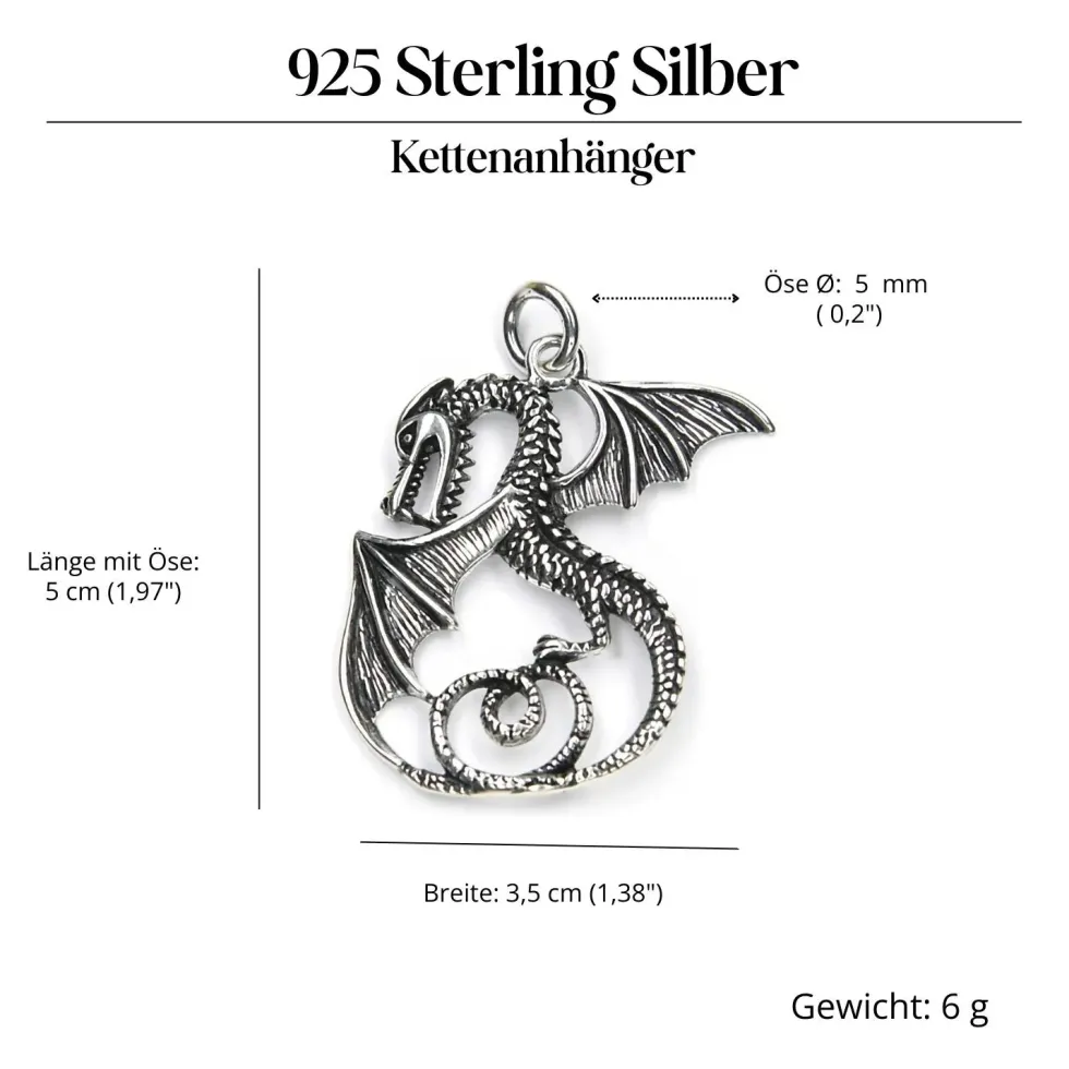 Drache mystisch Silberschmuck Anhänger 925 Silber
